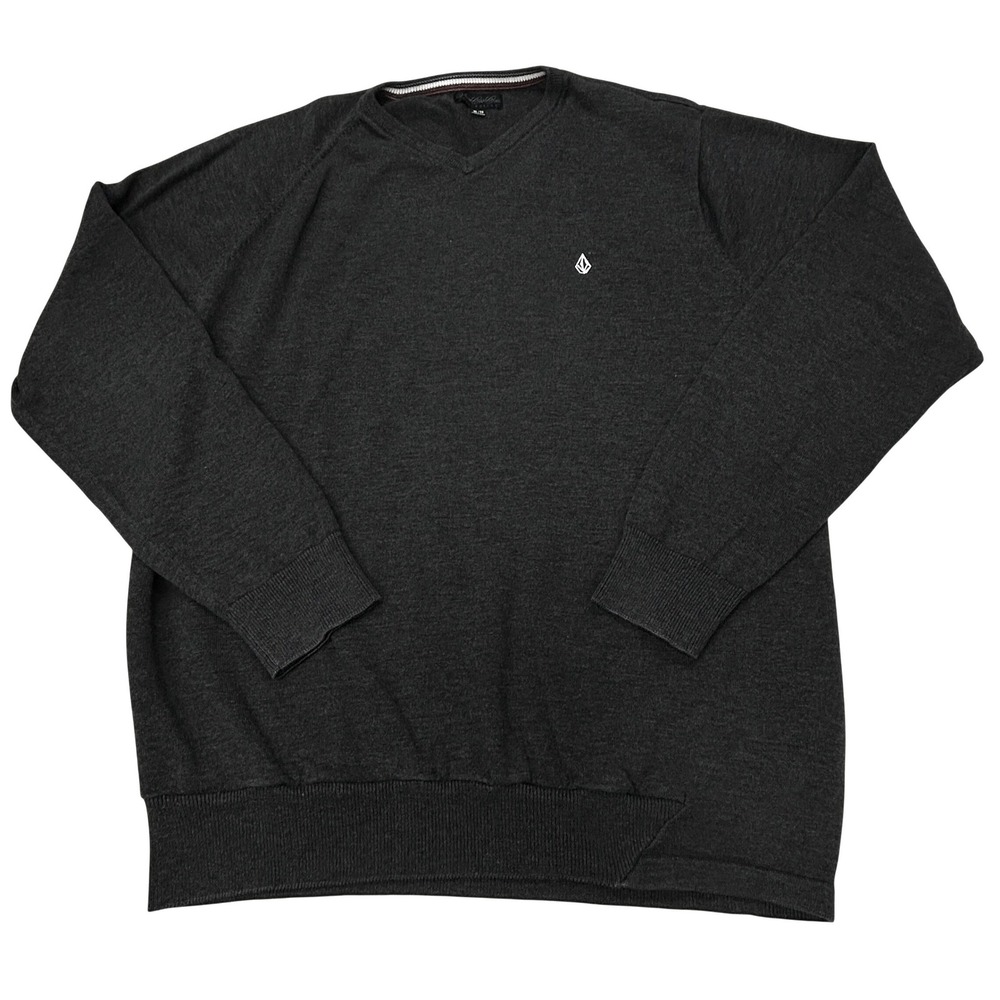 Volcom Corpo Class V Neck Sweater Mens XL Dark Gray Long Sleeve Skate Y2K‎ 90s